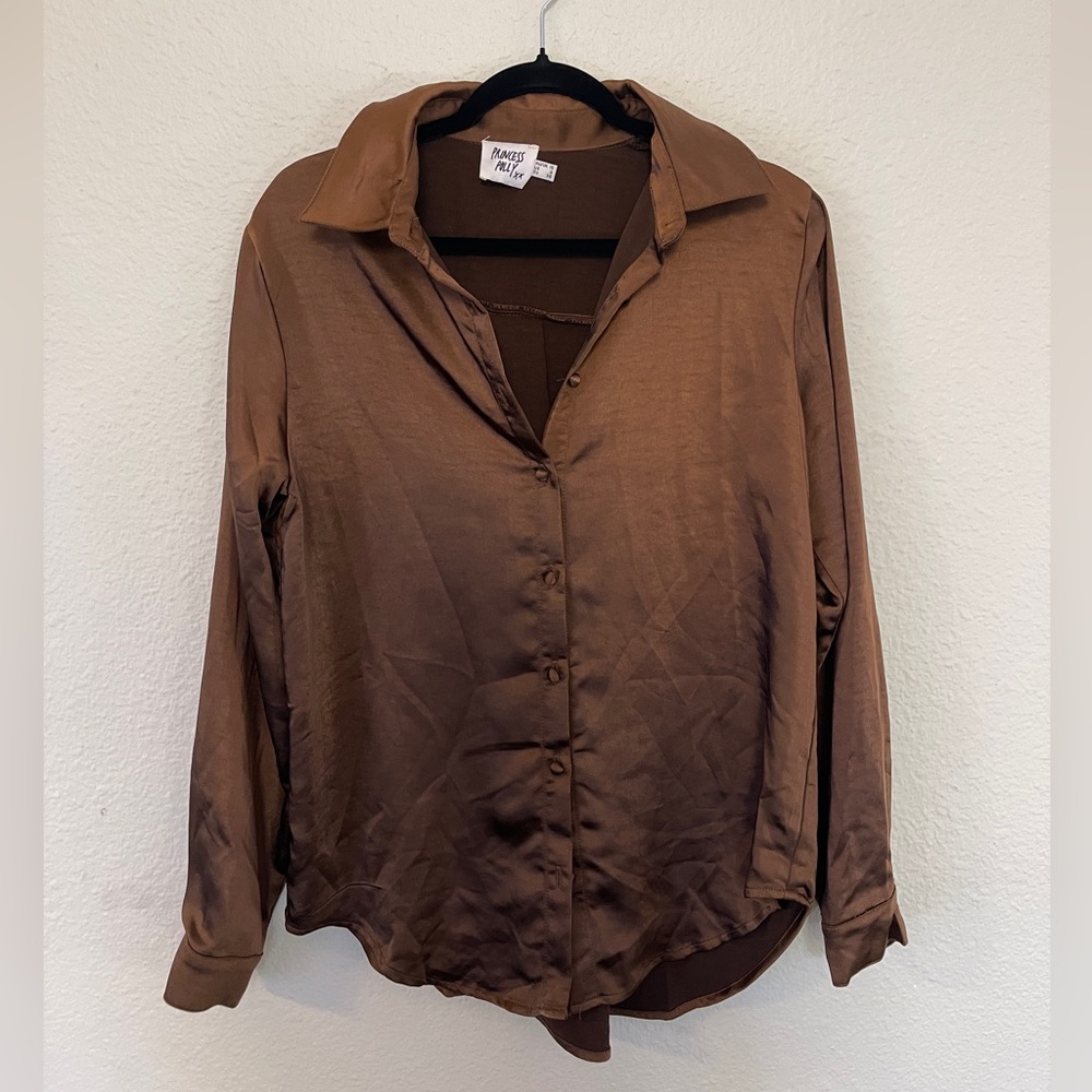 Princess Poly Satin Button Down Shirt